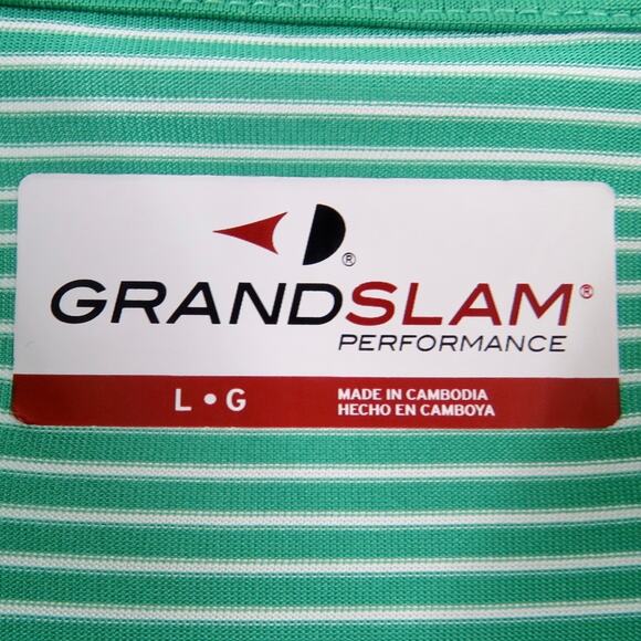 Grand Slam Green & White Striped Golf Polo Men's Large Dri-Flow - Picture 5 of 6
